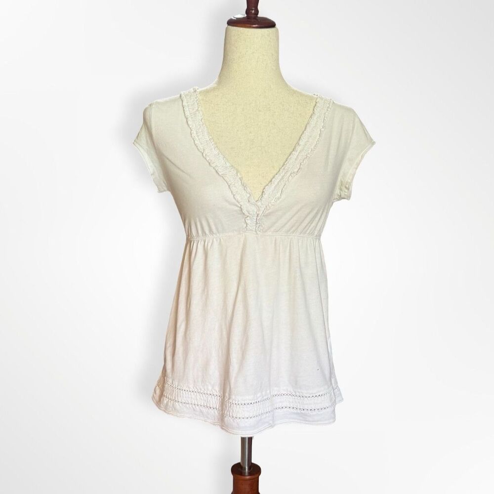 Y2K Babydoll Empire-waist White Short Sleeve Knit Top, S Bella Swan